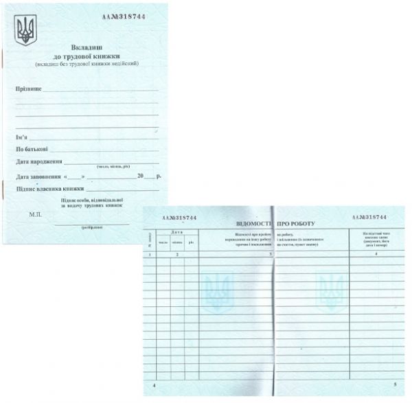 Вкладыш к трудовой книжке строгой отчетности