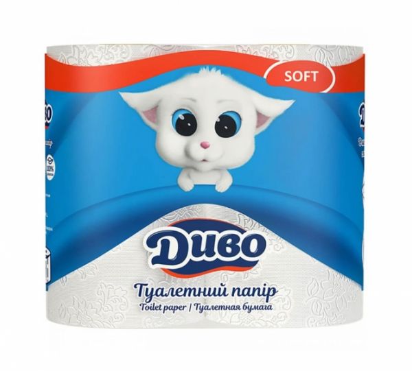 Туалетная бумага белая 2слоя 4шт Диво Soft 20шт/упак