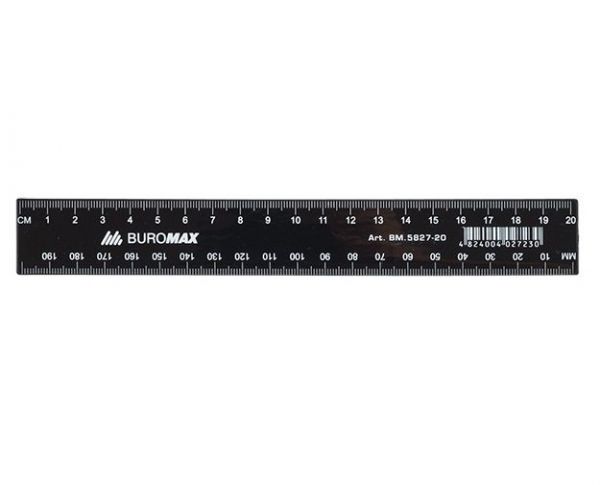 Лінійка 20см пластикова чорна BM.5827-20 120шт/уп