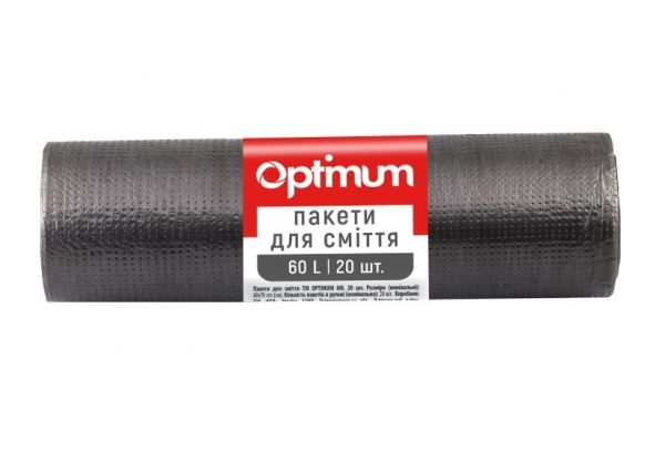 Пакет для сміття 60л 60*75 20шт чорний OPTIMUM 60шт/уп 16118240