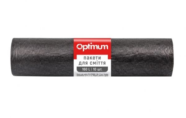 Пакет для мусора 160л 90*110 10шт сверхпрочный черный OPTIMUM 20шт/уп 16118200