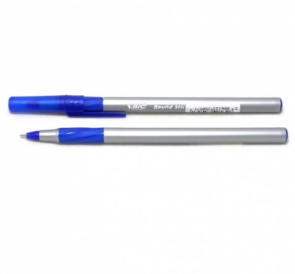 Ручка кулькова BIC Раунд Стик Екз корпус срібний, синя 918543 20шт/уп