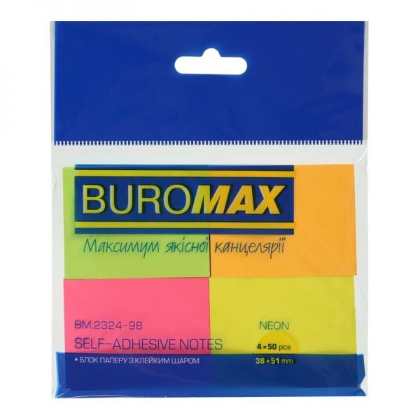 Бумага с липким слоем 38х51 4цвета по 50л neon BM.2324-98 12/432шт/уп