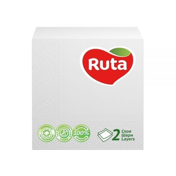 Серветки столові 24х24см 2шари 40шт Ruta Double Luxe бiлi 30шт/уп