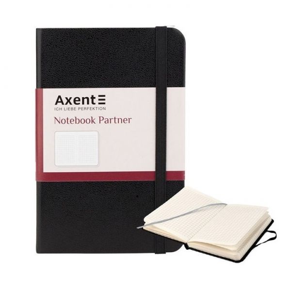Книга записна Partner 95*140мм 96 арк. клітинка на гумці Axent 8301-01чорна