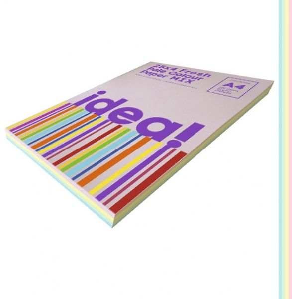 Набір кольорового паперу Pale Colour mix FRESH 25х4, А4 80 г/м 100 арк.  idea! 25пач/ящ