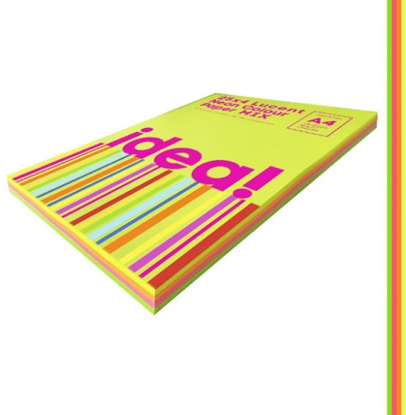 Набір кольорового паперу Neon Colour mix LUCENT 25х4, А4 80 г/м 100 арк.  idea! 25пач/ящ