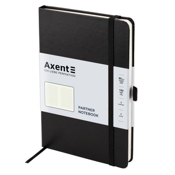 Книга записна Partner 125*195мм 96 арк. клітинка на гумці Axent 8201-01 чорна
