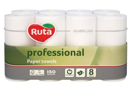 Полотенце бумажное белое 2слоя 8шт Ruta Professional 4уп/ящ