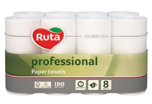Рушник паперовий білий 2шари 8шт Ruta Professional 4уп/ящ