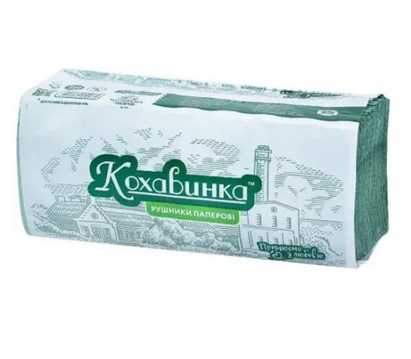 Рушник паперовий V зелений 1шар 200шт Кохавинка 20шт/уп