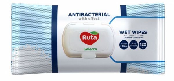 Серветка волога 120шт Ruta Selecta антибактеріальні з клапаном 9шт/уп