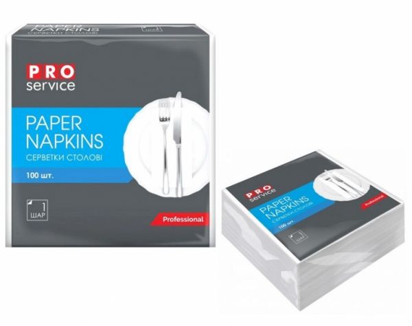 Серветки столові 33х33см 1шари 1/8 складання 100шт PRO Comfort білі 30шт/уп 43107010