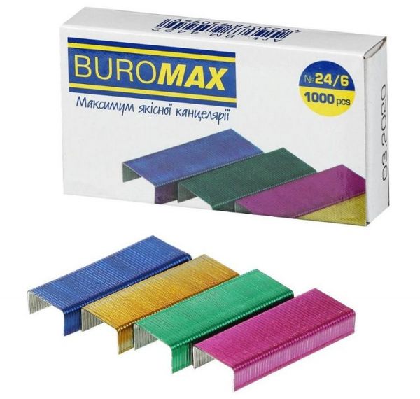 Скоби №24/6 30 арк. 1000шт кольорові ВМ.4422 10/1000шт/уп