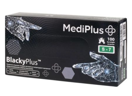Перчатки нитриловые S 100шт без пудры чёрные MediPlus