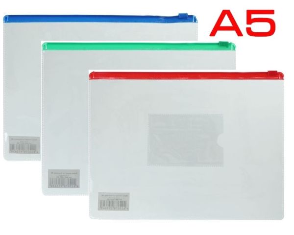 Папка на молнии А5 zip-lock BM.3947-99 прозрачная с карманом для визитницы 12шт/уп