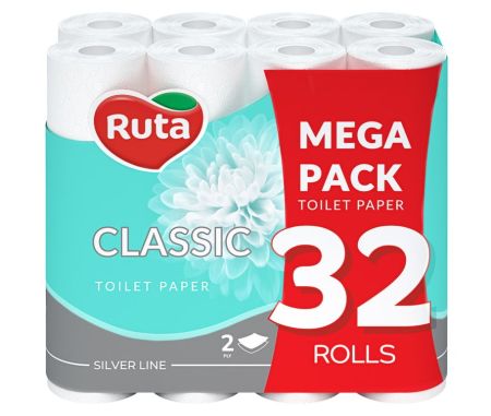 Туалетная бумага белая 2слоя Ruta Classic 32шт/уп