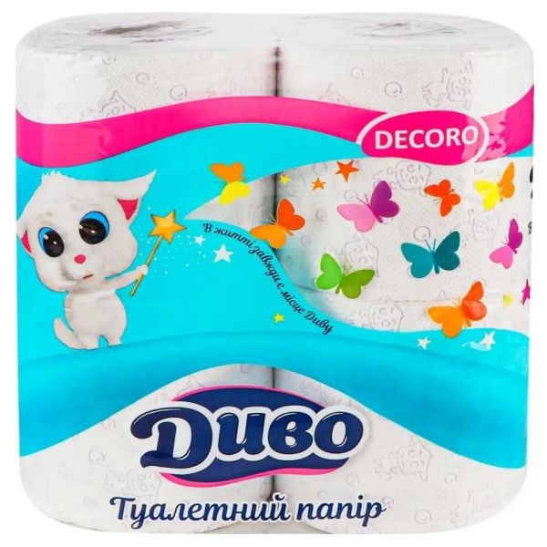 Туалетний папір білий 2шари 4шт Диво Decoro