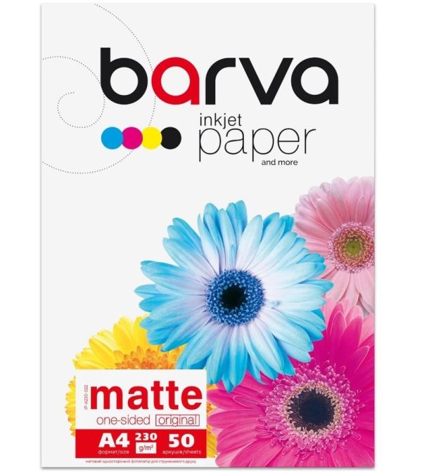 Бумага фото А4 230г/м.кв матовая 50л. BARVA