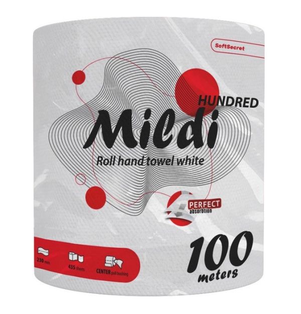 Рушник паперовий білий 2шари 100м Mildi Hundred
