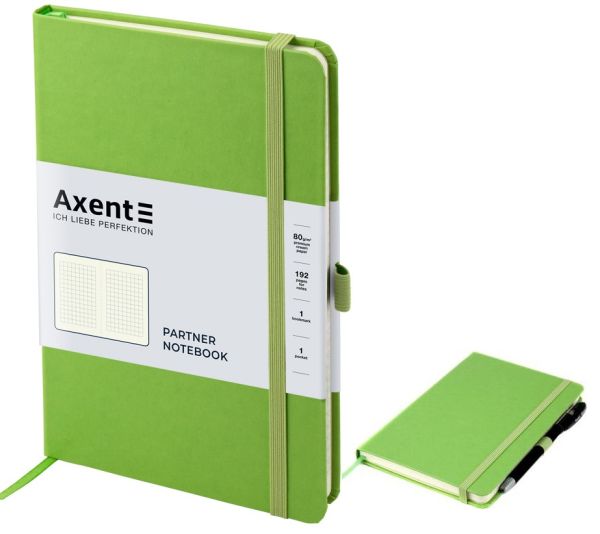 Книга записна Partner 125*195мм 96 арк. клітинка на гумці Axent 8201-04 салатова