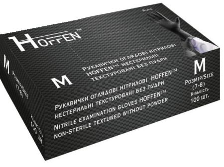 Рукавички нітрилові M 100шт без пудри чорні HOFFEN