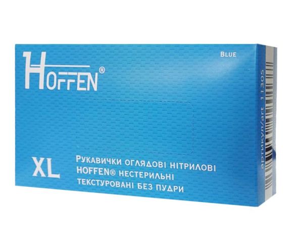 Рукавички нітрилові XL 100шт без пудри сині HOFFEN