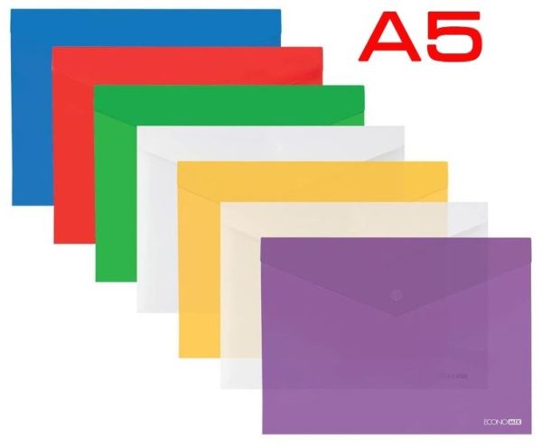 Конверт с кнопкой А5 Economix E31316 прозрачный ассорти 12/192шт/уп