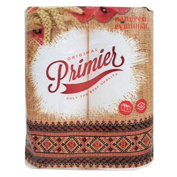 Рушник паперовий білий 2шари 2шт Primier 24шт/уп