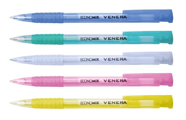 Ручка шариковая автоматическая Economix E10105-25 VENERA синяя корпус ассорти 50/1000шт/уп
