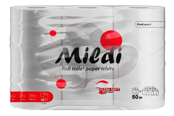 Туалетная бумага белая 2слоя 50м 6шт Mildi Pro Expert 7уп/ящ