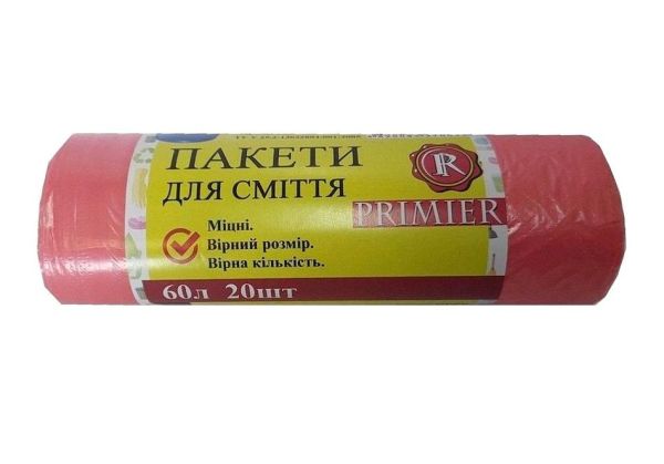 Пакет для сміття 60л 20 шт червоний
