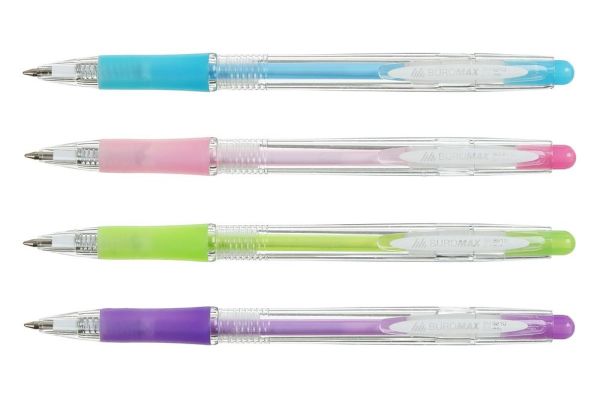 Ручка кулькова автоматична з грипом BM.8210 CRYSTAL PASTEL синя 40/1600шт/уп