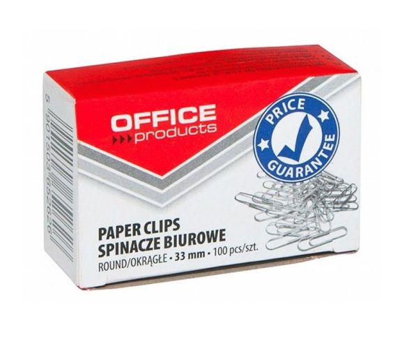 Скріпки 33мм 100шт нікельовані заокруглі OFFICE PRODUCTS 18083315-19 10/500шт/уп