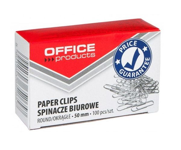 Скрепки 50мм 100шт никелированные округлые OFFICE PRODUCTS 18085015-05 10/500шт/уп