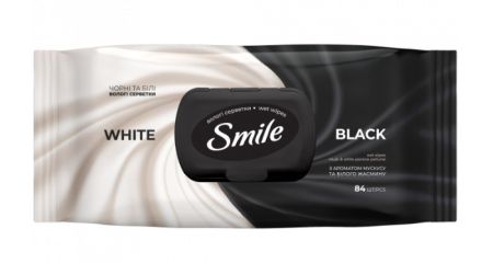 Салфетка влажная 84шт Smile черные и белые с клапаном 9шт/уп 42213050