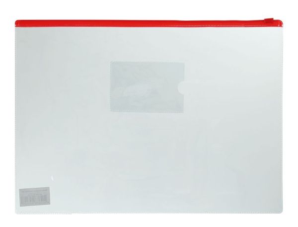 Папка на молнии А4 zip-lock ВМ.3946-05 прозрачная, красная молния 12шт/уп