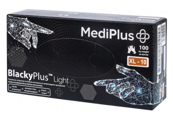 Рукавички нітрилові XL 100шт без пудри чорні MediPlus