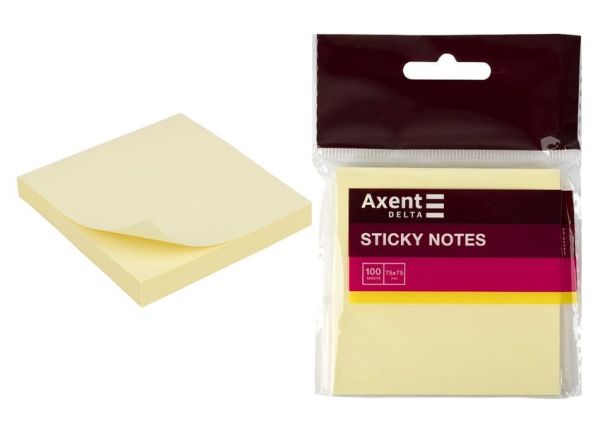 Бумага с липким слоем 75х75 100л желтая Axent d3314-01 24/288шт/уп
