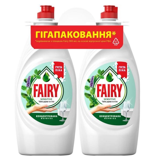 Средство для мытья посуды Fairy 900мл х 2 Чайное дерево и мята