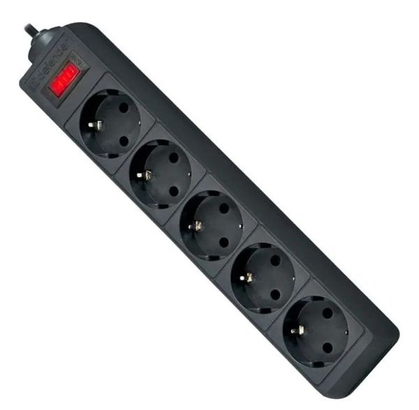 Мережевий фільтр 1.8м вимикач/запобіжник 5 EUR розетки чорний DEFENDER ES (994840)
