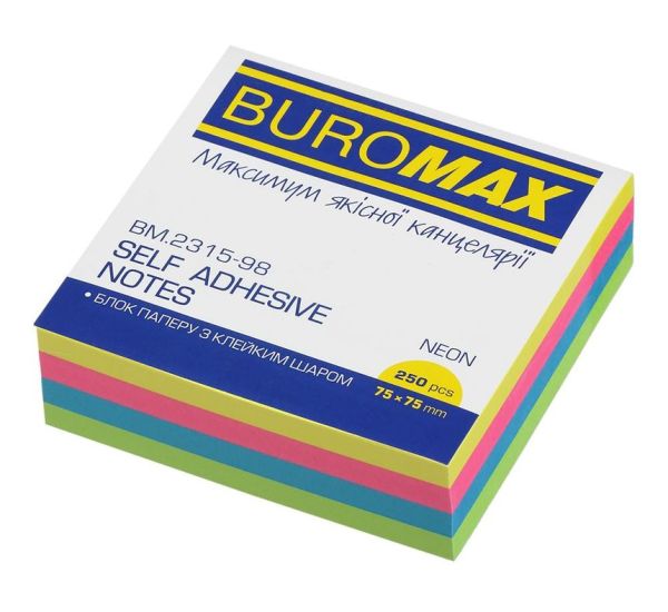 Папір з липким шаром 75х75 250 арк. mix неоновий BM.2315-98 10/120шт/уп