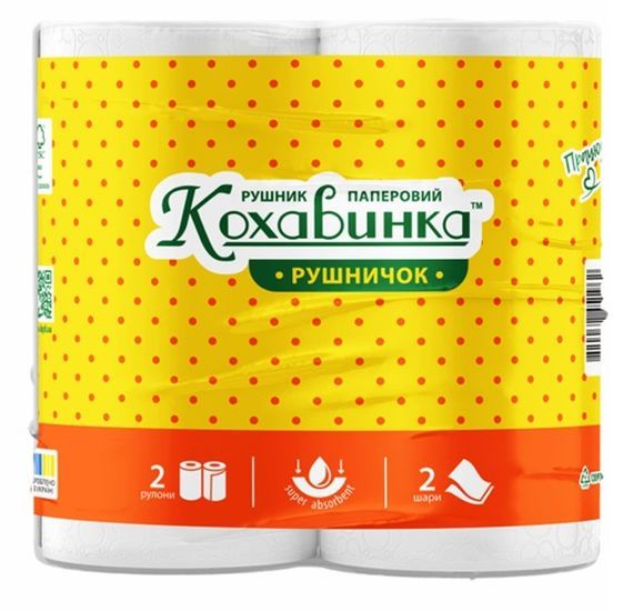 Рушник паперовий білий 2шари 2шт Кохавинка 16шт/уп