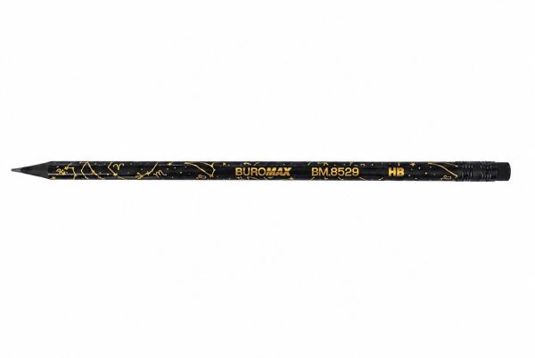 Олівець графітний НВ BM.8529 BLACK ZODIAC з гумкою корпус чорний 144шт/уп