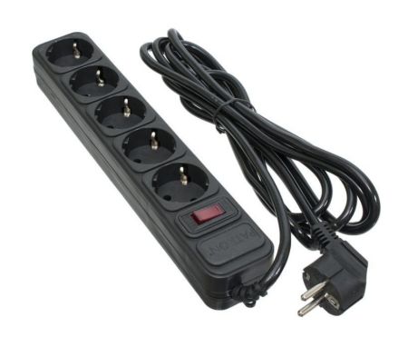 Мережевий фільтр 3.0м вимикач/запобіжник 5 EUR розетки чорний Patron SP-1053W
