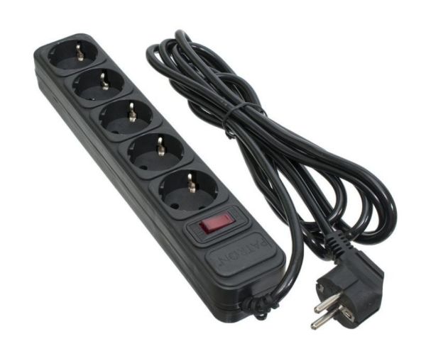 Мережевий фільтр 3.0м вимикач/запобіжник 5 EUR розетки чорний Patron SP-1053W