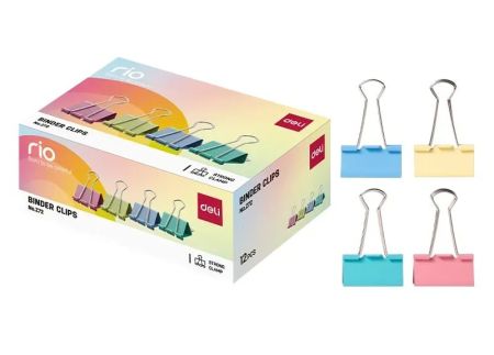 Затиск для паперу кольоровий 41мм Deli RIO EZ72 12/96шт/уп
