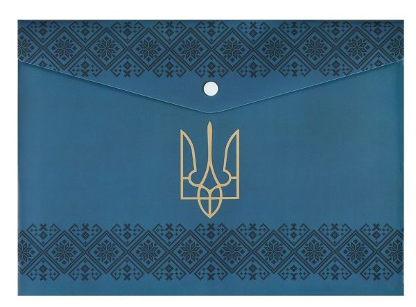 Конверт з кнопкою А4 BM.3970-68 Ukraine непрозорий вишиванка синій 12шт/уп