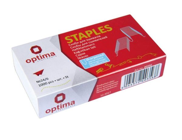Скоби №24/6  25 арк. 1000шт Optima O40356 загострені 20/400шт/уп